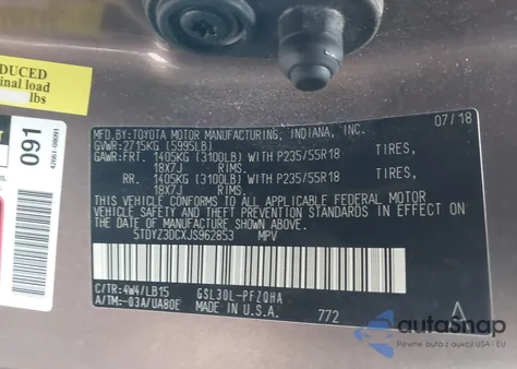 2018 Toyota Sienna Limited Premium 7 Passenger from USA, damaged, VIN 5TDYZ3DCXJS962853